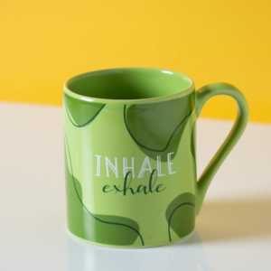 Clay Craft Fine Ceramic Pebble Series Coffee Mug 350ml Green – Inhale Exhale Print, Stylish Tea & Coffee Cup, Microwave & Dishwasher Safe, for Home, Office, Café, Gifting, Daily Use, Hot Chocolate